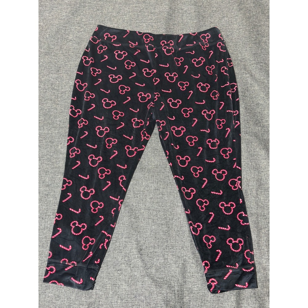 Disney Womens 2X Pajama Pants Mickey Candy Cane Christmas Fleece Velvet